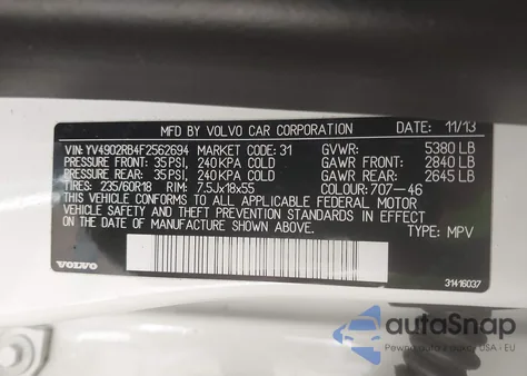 2015 Volvo Xc60 T6 из США, поврежденный, VIN YV4902RB4F2562694